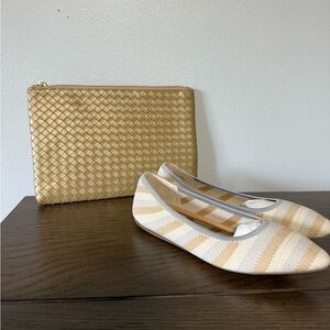 NWOB Gold Clutch and Striped Flats Set